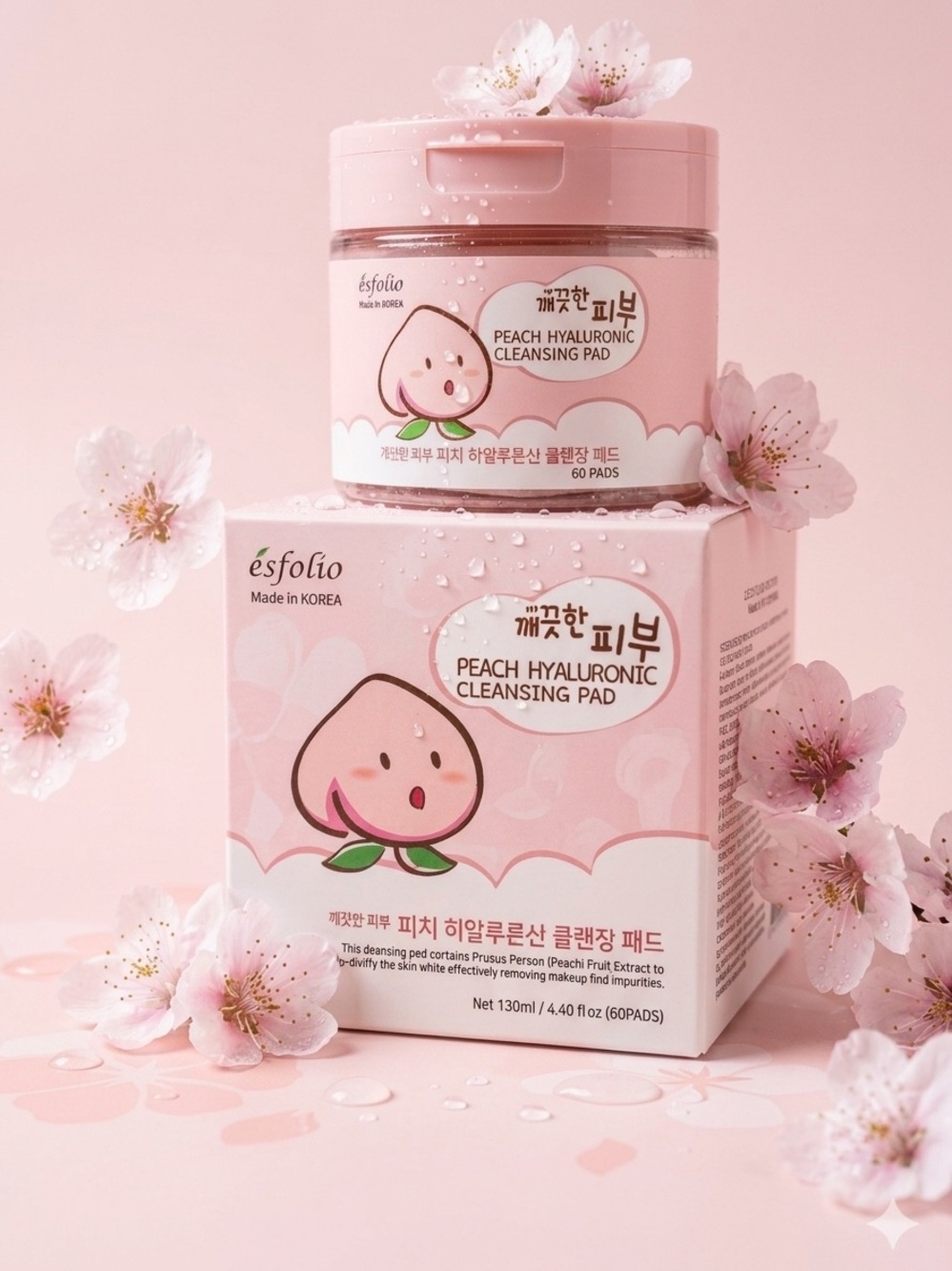 NEW• Esfolio Peach Hyaluronic Cleansing Pads 60 Count • Hydrating 🍑